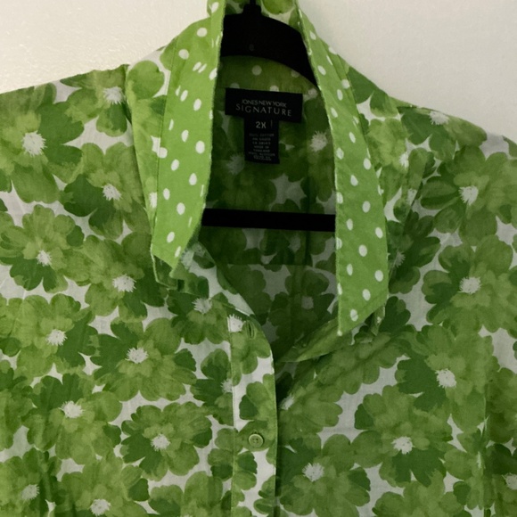 Vintage Green Floral Button-Up Blouse | Short Sleeve Lightweight Top, Size 2XL - Picture 6 of 6